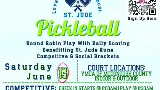 St. Jude Macomb to Peoria Run Pickleball Tourney Fundraiser Set for June 13