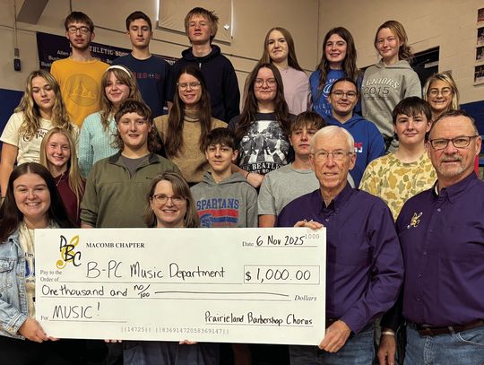 Prairieland Barbershop Chorus Donates to B-PC High School Band