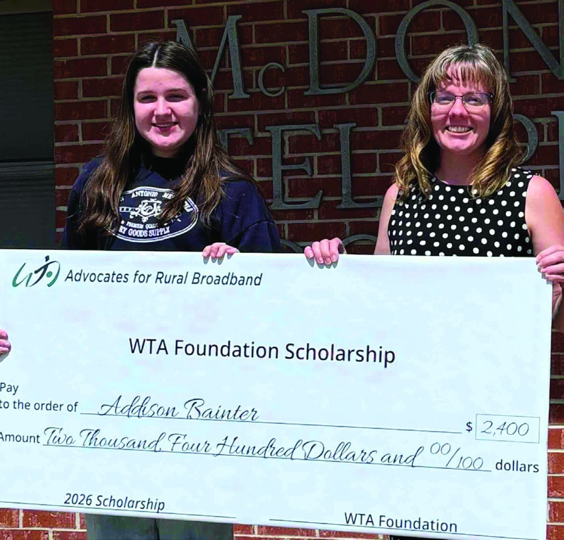MTC Recognizes WTA Scholarship Awards of $2,400 to Addison Bainter MTC Recognizes WTA Scholarship Awards of $2,400 to Addison Bainter